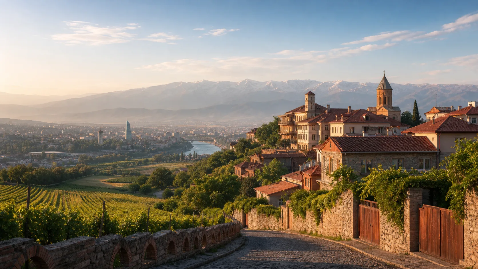Georgische Landschaft mit Bergen und historischen Orten